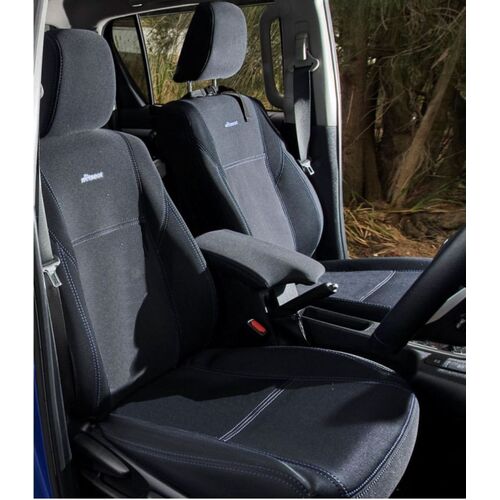 BUNDLE TOYOTA HILUX N80 SR/SR5/ROGUE/RUGGED/X Dual Cab in Black Neoprene with Blue Stitching