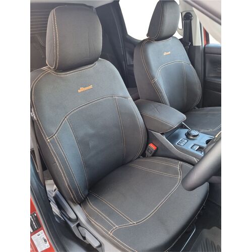 BUNDLE FORD RANGER RA Next Gen (07/2022-Current) XLT/Sport/Platinum/Wildtrak/X Dual Cab in Black Neoprene with Orange Stitching